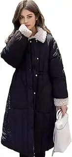 [Generic] Women's Long Cotton Pink Lamb Wool Collar Spliced Parkas Coats Thicken Warm Winter Jackets