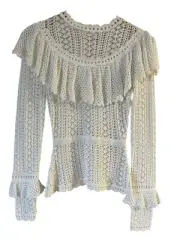 Zimmermann Jude Ruffle Top Size 0 AU 8 / US 4 NWT Cream Fluted Sleeves Crochet