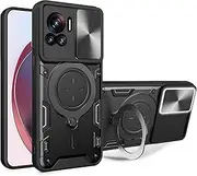 Case for Motorola Moto Edge 30 Ultra, Heavy Duty Shockproof Cover with 360° Rotatable Magnetic Kickstand and Slide Camera Lens Cover Case for Motorola Moto Edge 30 Ultra-Black