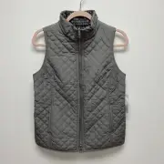 Chicos Women Mockingbird Gray Houndstooth Reversible Full Zip Quilted Vest 4/6