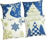 SEWOART 4pcs Decorative Pillowcase Throw Pillow Covers for Farmhouse Christmas Decorative Pillowcase Flax Holiday Pillow Covers