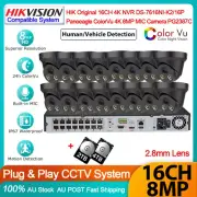 Hikvision 16CH 16POE 4K NVR Compatible 8MP ColorVu MIC IP CCTV Camera System Kit