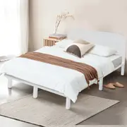 ACA Double Size Wood Bed Frame Solid Pine Wooden Base Platform Bed Square Bedhead Headboard White