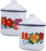 2pcs Red Enamel Mug Enamel Teacup Vintage Teacup Coffee Cups with Lids Water Glasses Keyring Display Stand Chinese Tea Mug Flower Pattern Teacup Party Juice Mug Salad Whiskey Glass/1027