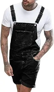 [Runcati] Men's Dungarees Cotton Jeans Overall Short Work Trousers Loose Fit Men's Denim Jumpsuit with Pockets