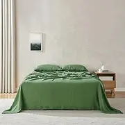 Natural Home 100% Soft European French Flax Linen Sheet Set - King Bed Soft & Breathable Olive Green - 1 Flat Sheet, 1 Fitted Sheet, 2 Pillowcases