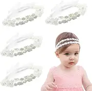 [Generic] 4 Pcs Baby Girl Elastic Headbands Set, Cotton Lace Turban Hair Bands for Toddlers, Soft and Stretchy Infant Hair Accessories