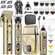 Professional Hair Clippers for Men T-Blade Trimmer Electric Shaver Nose Hair Trimmer Set Cordless Beard Trimmer for Men Rechargeable Hair Grooming Set-LCD Display Gifts for Men Him 4 in 1