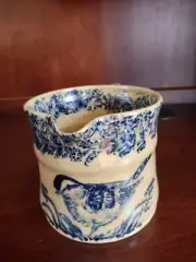 Becky Mummert Berlin PA Salt Glazed Stoneware Blue Cobalt Decorated Bird Pitcher