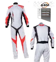 Omp White Suit With Red Contrast Go Kart Racing Suits Custom Digital Printed ASM