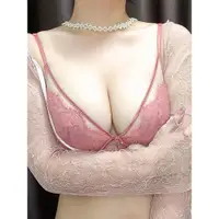 在飛比找ETMall東森購物網優惠-大碼大胸顯小內衣女性感惑蕾絲純欲透明文胸套裝聚攏上托粉色胸罩