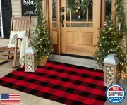 Christmas Plaid Outdoor Door Mats 3'X5', Red Black Checked Outdoor Porch Rug,