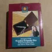 Vintage Treasures Wooden Keepsake Box W- Pen Mahogany Finish