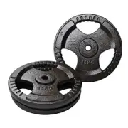 2 Pack of 15kg - Total 30kg Standard 26.5mm Triple Handle Hammertone Cast Iron Weight Plate Set