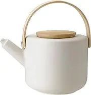 Stelton Theo Teapot - Rustic Stoneware Jug, Bamboo Lid & Handle - Modern Scandinavian Design, Cast Iron Finish - Stylish Tea Accessory - 22 x 16 cm, 1.25 litres, Sand Colour