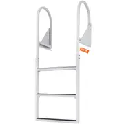 Dock Ladder, Flip-Up 3 Steps, 159 kg Load Capacity, Aluminum Alloy Pontoon Boat Ladder with 50.8 mm Wide Step & Nonslip Rubber Mat, Easy to Install for Ship/Lake/Pool/Marine