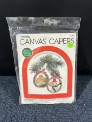 Vintage Leisure Arts Canvas Capers Angel & Snowman Ring Ornament Needleart Kit