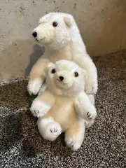 Vintage 1979 Russ Berrie Polo Polar Bear Stuffed Animal Pair -With CPS Sale Tag