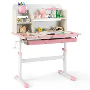 Giantex Kids Study Desk Height Adjustable Writing Table w/Tilt Desktop & Pen Holder Home School Desk Pink
