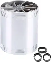 64mm/2.5in Universal Car Air Intake Turbonator Dual Fan Turbine Super Charger Gas Fuel Saver Turbo(Argent)