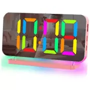 Alarm Clock for Bedroom,7.4" Mirror Digital Clocks Large Display,with RGB Pink