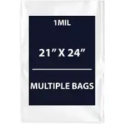 1Mil 21" X 24" | LDPE Clear Flat Poly Bags, Flexible & Durable | Multiple Bags