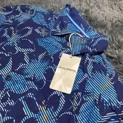 Tommy Bahama Hibiscus Haven Short Sleeve Silk Button Up Shirt Bering Blue Sz M