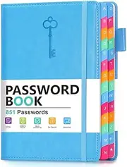 hi!SCI Password Keeper Book with Colorful Alphabetical Tabs, Hardcover Password Log-Book for Internet Password and Website Address, 5.8"×8.4" Password Notebook for Home Office (Blue)
