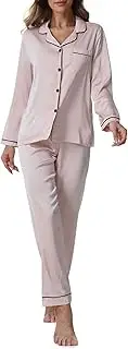 [Lanbaosi] Women Silk Pajamas Set Long Sleeve Satin Pajamas for Women Button Down Sleepwear Pjs Two-Piece