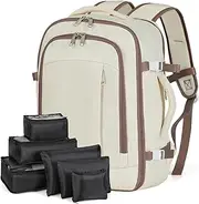 [Lekespring] Ryanair Airplane Backpack Hand Luggage 40 x 20 x 25 cm Men's Travel Backpack with 6-Piece Clothes Bags for Short Tirp Business Weekender, beige, Travel, business, casual, holiday backpack