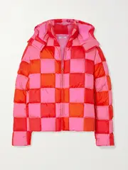 [ERL] ERL - Hooded Quilted Padded Checked Shell Jacket - Pink - large large Pink