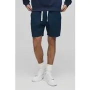 Mens Navy Elasticated Waist Slim Fit Twill Shorts