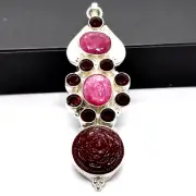 Natural Dyed Ruby Gemstone Pendant Handmade Silver Plated Jewelry Charm JP11023