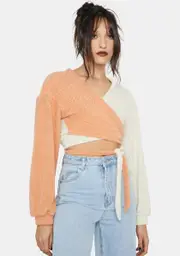 In My Head Two-Tone Wrap Sweater