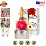 DIY Floral Champagne Ice Mold Chiller - Hammered Stainless Steel Wine Bucket