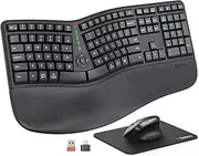 MEETION Ergonomic Wireless Keyboard and Mouse, Ergo Keyboard with Vertical Mouse, Split Cushioned Wrist Palm Rest, Natural Typing, Rechargeable, Full Size, Windows/Mac/Computer/Laptop, Black DirectorC