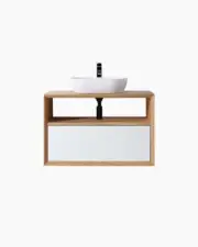 900 Vanity Natural Bathroom White Cabinet Soft Close Wall Hung Basin Timber NEW