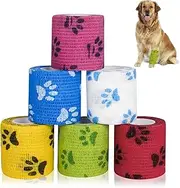 6 Rolls Pet Vet Wrap for Dogs, Self Adhesive Bandages for Dogs Cohesive Pet Bandage Non-Woven Elastic Breathable Bandage Tape for Dogs Cats and Horse, Wrist, Ankle,5cm x 4.5m