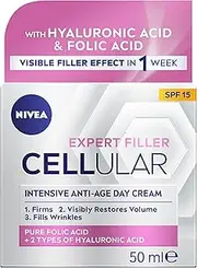 NIVEA Cellular Expert Filler Day Cream SPF15 50ml | With Hyaluronic Acid & Folic Acid | Anti-Wrinkle Moisturiser | UV Protection | Firms & Replumps Skin | Reduces Fine Lines