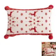 Christmas Jacquard Tassel Table Runner Throw Pillow with Covers for Xmas Party Decor-Red Pillow with pillowcase