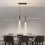 2 Lights Kitchen Island Linear LED Pendant Light LED Dimming Chandelier Industrial Modern Strip Chandelier with Beam Fixtures Dining Room Living Room Light (Black)