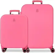 [Enso] Annie Suitcase Set Pink 55/70 cm Rigid ABS TSA Lock Integrated 116L 7.5 kg 4 Double Wheels Hand Luggage, Pink, Suitcase Set, Pink, Suitcase Set