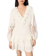 Maje Ruffled and Embroidered Sleeve Dress