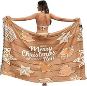 [RPLIFE] Gingerbread Cookies Brown Beach Cover Sarong, Tassel Beach Sarong, Printed Sarongs Beach, Summer Beach Sarong, Gingerbread Cookies Brown, Medium