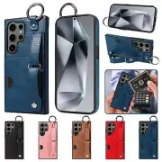 Fr Samsung Galaxy S24 Ultra/S23/S22/S21 FE Wrist Band Ring Card Slot Wallet Case