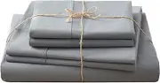 New Season 100% Cotton Sheets Grey King Size Sheets Set - Soft 400 Thread Count King Sheets deep Pocket (up to 15") 4 Pieces Set Breathable & Comfortable Bedding Sheet & Pillowcase Sets