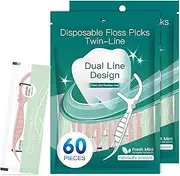 LIAMOSS Twin Line Individually Wrapped Dental Floss Picks,120 Count Pink No Break Travel Resistant Floss,Mint Twin Line Toothpicks,Super Clean Remove Plaque(Pink)