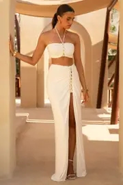 Coastline | White Ruched Maxi Skirt With Split