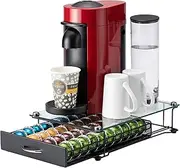 [Rice rat] Vertuo Capsule Holder Drawer for Nespresso With Glass For Cabinet Vertuoline Pod Storage Rack For Counter (Class-40 Pods（With handle））)
