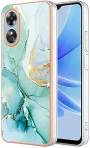 Compatible with Oppo A17 Case Silicone Phone Case Marble Shockproof Glitter Plated Gold Edges Protective Flexible TPU Bumper Cover Case Girls Women for Oppo A17, Light Green
